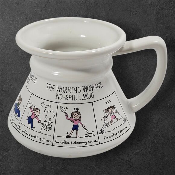 Vintage Working Woman’s No-Spill Mug RPP Inc Funny Coffee Cup 1980s Humor Travel - Picture 3 of 9